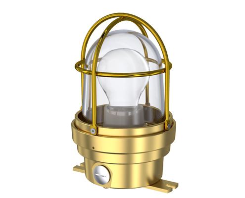 TEF 2438n Luminaire: Clear Globe, E27, 230VAC, IP56, Brass/Polyc